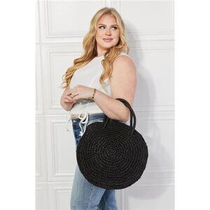 Justin Taylor Beach Date Straw Rattan Handbag in‎ Black